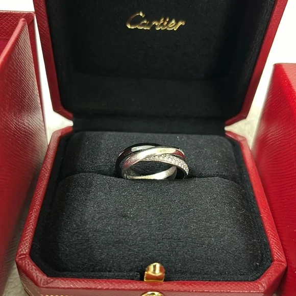 Cartier Trinity Ceramic & Diamond Ring in 18k White Gold 0.45 CTW - Picture 1 of 7